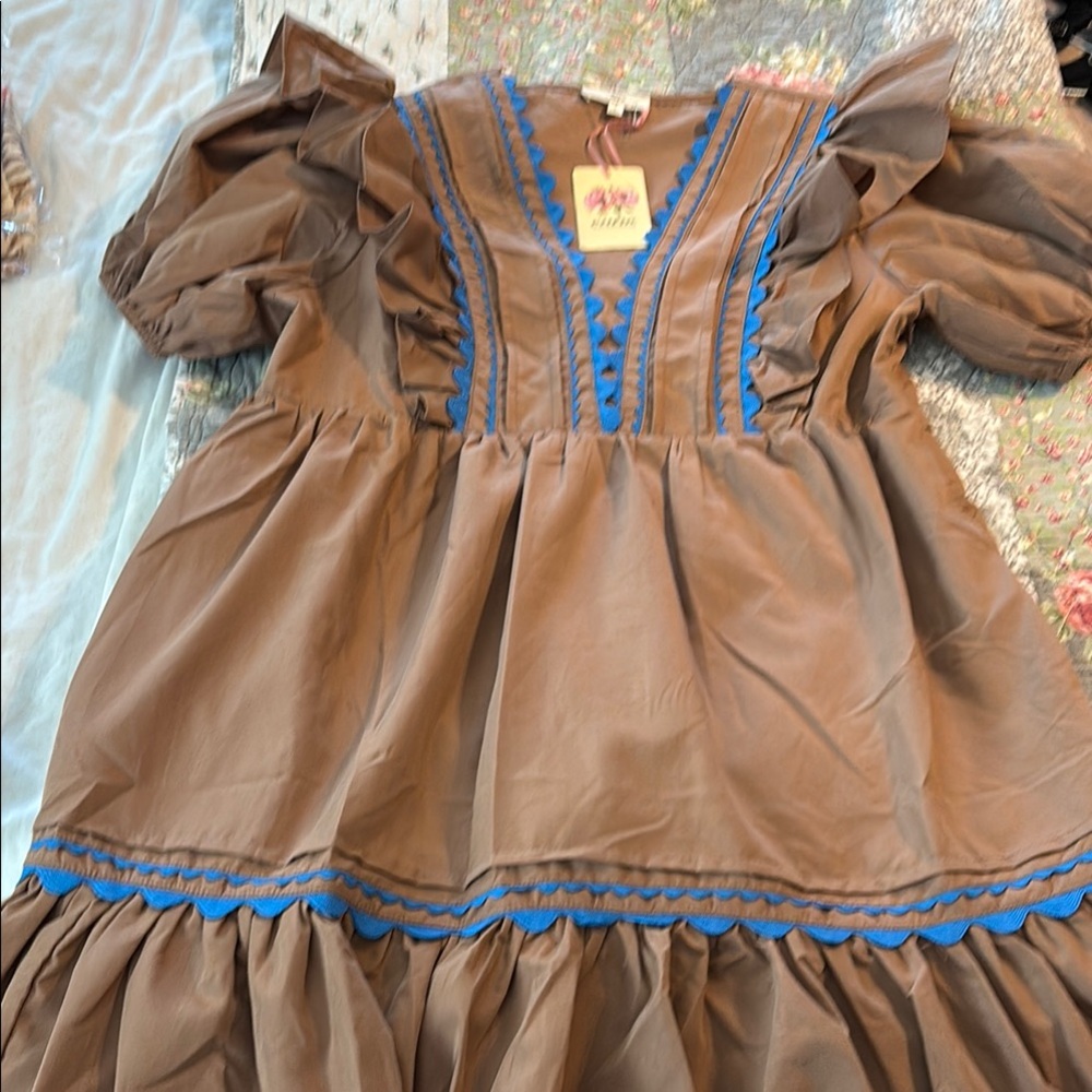 entro Brown Dress with Blue Trim